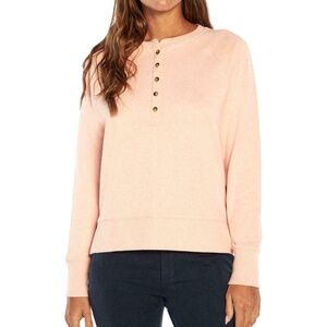 NWT Gap Women's Henley Sweatshirt‎ Cardigan Long Sleeve Crewneck Peach Sz Large